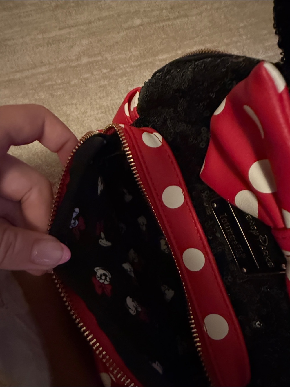 Disney Red and White Polka Dot Minnie Backpack with Sequin Ears - Picture 4 of 5